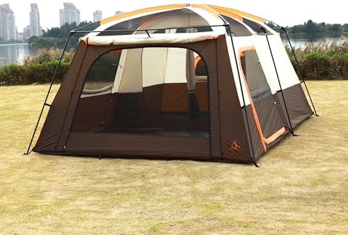 KTT Extra Large Tent 10-12-14 Person(Style-B),Family Cabin Tents,2 Rooms,3 Doors and 3 Windows with Mesh,Straight Wall,Waterproof,Double Layer,Big Tent for Outdoor,Picnic,Camping,Family Gathering