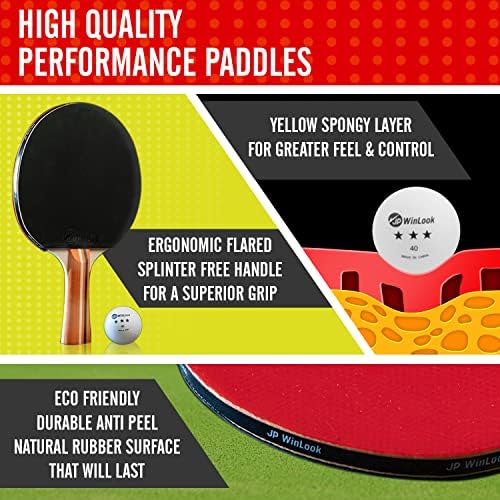 JP WinLook Ping Pong Paddles Sets - Portable Table Tennis Paddle Set with Ping Pong Paddles Professional Case & Ping Pong Balls - Premium Table Tennis Racket Player Set for Indoor & Outdoor Games