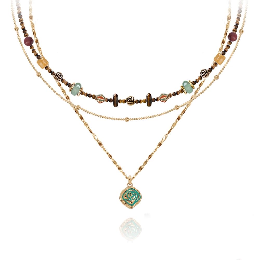 MASW boho layered Original design Retro style multi-layer beaded necklace Fashion women's gold-plated necklace M3396