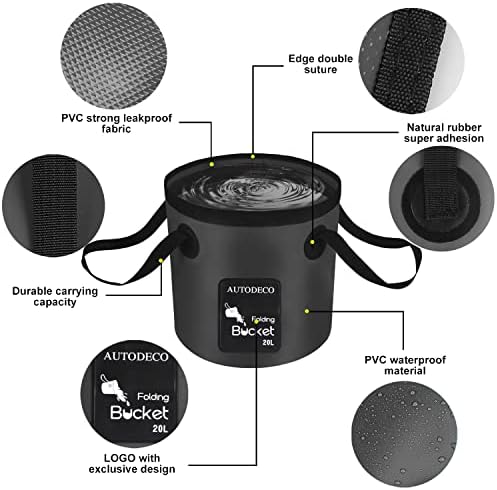 AUTODECO 2 Pack Collapsible Bucket 5 Gallon Container Folding Water Bucket Portable Wash Basin for Outdoor Travelling Camping Fishing Gardening Car Washing 20L