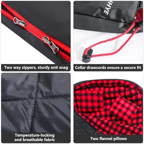 ShinHye Double Sleeping Bag for Adults with 2 Pillows, Camping Sleeping Bags Flannel Cotton 2 Person Sleeping Bags XXL Queen Size Sleeping Bag for Cold Weather