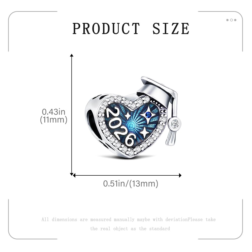 KEQ S925 Silver 2026 Graduation Cap Charms for Pandora Bracelets Necklace