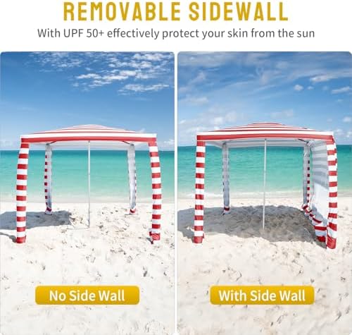 CROWN SHADES Beach Cabana 6.5 x 6.5, Cool Cabana Beach Tent Easy Pop Up - Beach Cabanas for Sand - UPF50+ Protection with Sidewall and More Pockets, Red