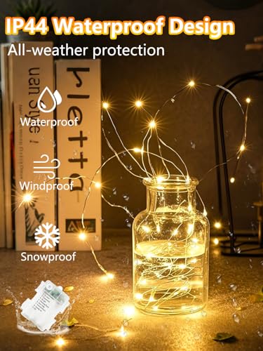 4 Pack 100 LED Fairy Lights Battery Operated with Remote, 33FT Waterproof Twinkle Lights with Timer & 8 Modes, Fairy String Light Outdoor Indoor for Bedroom Classroom DIY Christmas Decor (Warm White)