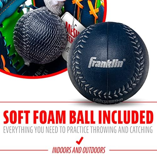 Franklin Sports Kids Baseball Glove + Ball Sets - Meshtek Youth Teeball Gloves for Kids + Toddlers - Left + Right Hand Throw Mitts + Glove Sets with Foam Balls - Boys + Girls Gloves - 9.5" Inch