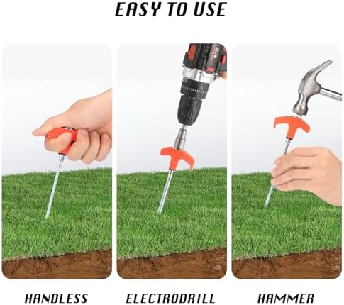 8" Screw in Tent Stakes 16PCS - Ground Anchors Screw in, Screw in Tent Stakes Heavy Duty, Galvanized - Tent Accessories, Metal Threaded Tent Spikes with Hex Head Driver and Storage Bags