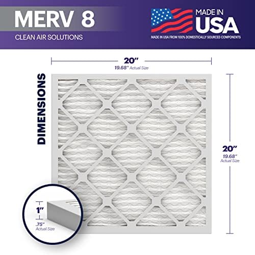 BNX TruFilter 20x20x1 Air Filter MERV 8 (12-Pack) - MADE IN USA – Dust & Pet Defense Electrostatic Pleated Air Conditioner HVAC AC Furnace Filters for Dust, Pet, Mold, Pollen MPR 600 – 700 & FPR 5