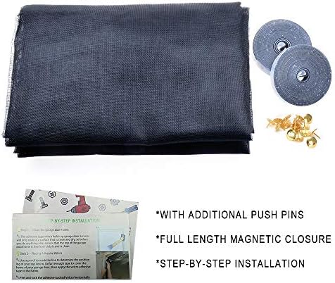 Garage Screen Doors for 1 Car Garage - 9x7Ft Magnetic Closure Heavy Duty Weighted Bottom Screen Self Sealing Fiberglass Mesh Anti Annoying Animals Retractable Net - Easy Install & Pass-Through(Black)