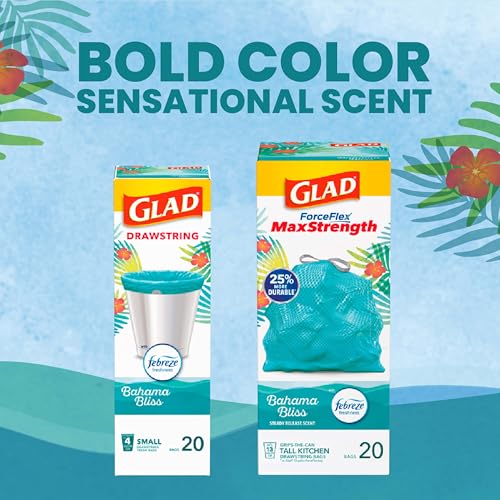 Glad ForceFlex MaxStrength Kitchen Trash Bags, 13 Gal, Bahama Bliss Febreze, 90 Ct (Pack May Vary)