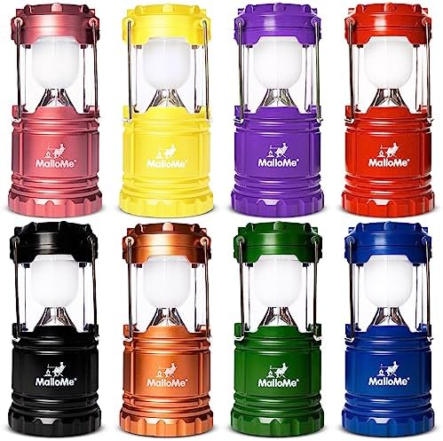 MalloMe Camping Lantern Multicolor 8 Pack Lanterns for Power Outages, Camping Lights for Tent Hanging, Camp Light Tent Lamp Emergency Battery Powered LED Lantern (Rechargeable Batteries Not Included)