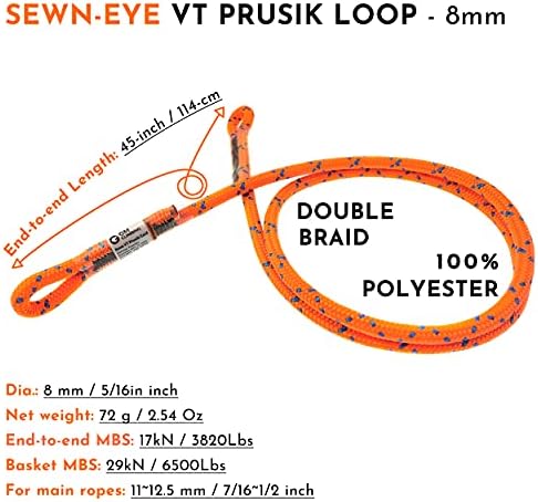 GM CLIMBING 8mm (5/16") Prusik Swen Eye-to-Eye Pre-Sewn 30 inch / 45 inch