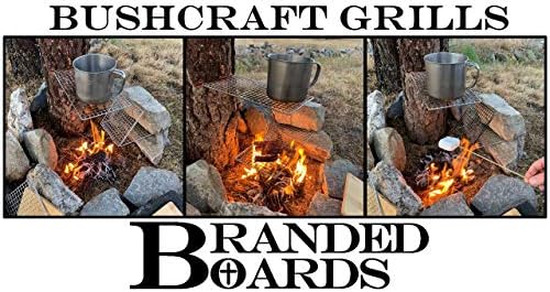 Portable Bushcraft Stainless BBQ Cooking Grill Grate, Bamboo Cutting Board, Burlap Bag, Mini Knife, Fire Starter Kits. Camping, Campfires, Backpacking, Hunting & Fishing Gear