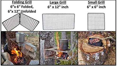 Portable Bushcraft Stainless BBQ Cooking Grill Grate, Bamboo Cutting Board, Burlap Bag, Mini Knife, Fire Starter Kits. Camping, Campfires, Backpacking, Hunting & Fishing Gear