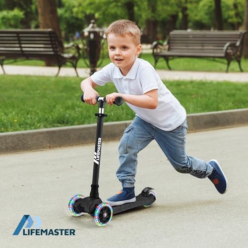 Kids Scooter – Children and Toddler 3 Wheel Kick Scooter – LED Wheel Lights Illuminate When Rolling– Adjustable Handlebar – Indoor and Outdoor