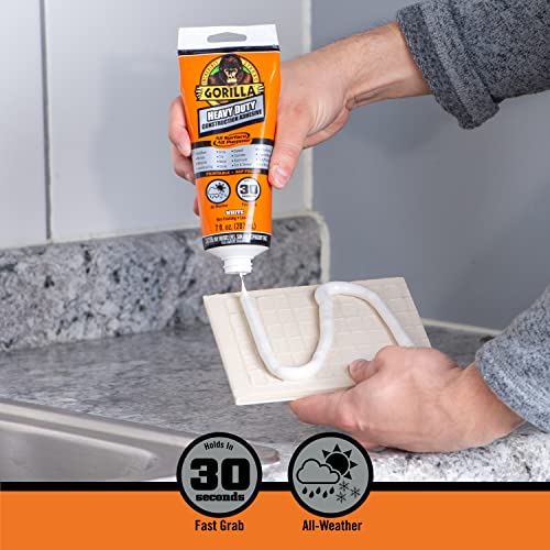 Gorilla Heavy Duty Construction Adhesive, White Glue, 7 Ounce Squeeze Tube (Pack of 2) - Gap Filling and Waterproof