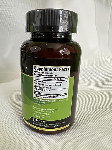 6000mg Extra Strength Yerba Mate High Potency, 60mg Caffeine Per Capsule, Extract Pills Supplements for Clean Natural Energy, Improved Focus, Concentration, Nootropics, Made in USA - 120 Caps