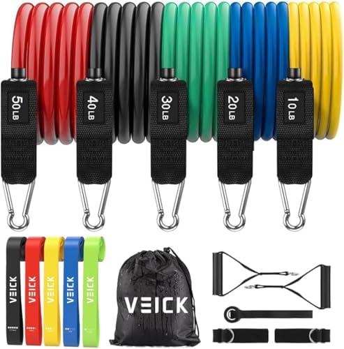 VEICK Resistance Bands, Exercise Bands, Workout Bands Set for Working Out with Handles for Men Women, Elastic Exercising Bands for Fitness Weights Work Out at Home Gym