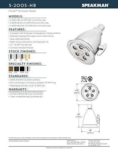 Speakman, Brushed Nickel S-2005-HB-BN Hotel Anystream High Pressure Shower Head-2.5 GPM Adjustable Replacement Bathroom Showerhead