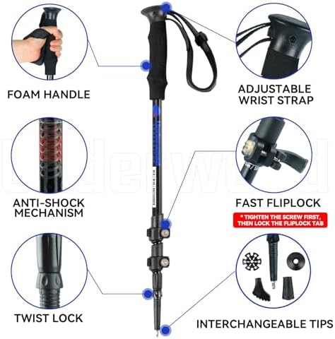 Collapsible Trekking Poles 2 Pack - Adjustable Aluminum Hiking Poles, Lightweight Nordic Walking Sticks for Women, Men, Seniors, Kids, Backpacking