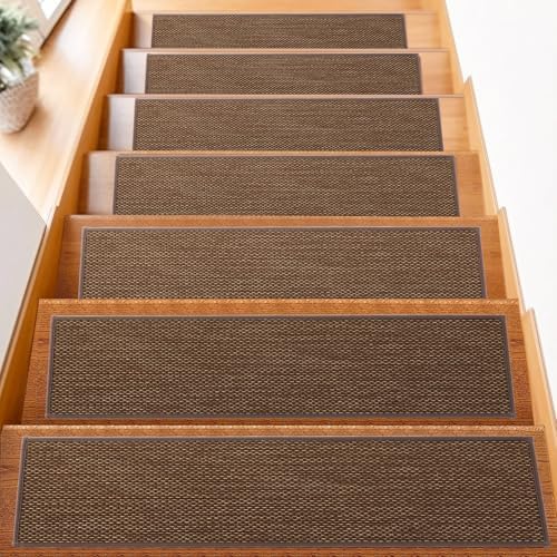 Stair Treads for Wooden Steps Indoor,8" X 30" (15 in Pack) Carpet Stair Treads for Wood Stairs, Machine Washable Stair Runners for Kids Elders and Pets,Brown