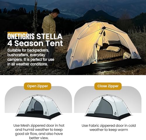 OneTigris Stella 4 Season Camping Tent Backpacking 2 Person Waterproof Lightweight Easy Setup Instant 3000mm Waterproof Rating Outdoor Hiking Tent