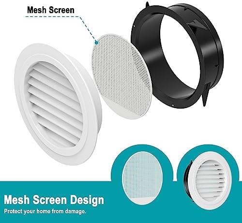 HG Power 8 Inch Soffit Vent, Round Vent Cover with Built-in Screen Mesh, ABS Louver Round Air Vent Ceiling Diffuser for Exhaust Fan, Bathroom, Office and Home HVAC Ventilation, 200mm, White
