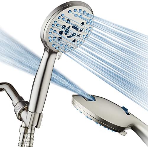 Hotel Spa AquaCare High Pressure 8-mode Handheld Shower Head - Anti-clog Nozzles, Built-in Power Wash to Clean Tub, Tile & Pets, Extra Long 6 ft. Hose, Wall & Overhead Brackets - 1.8 GPM