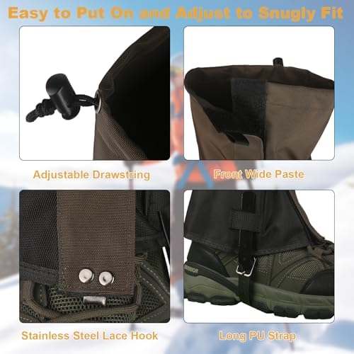 Adjustable Snake Gaiters for Men & Women, Thicken Snake Proof Boot Gators, Snake Bite Protection Guards Chaps, Waterproof Leg Gators for Hiking, Hunting, Snow, Snowshoeing, Rattlesnake