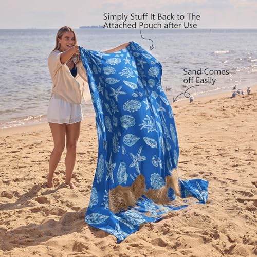 WEKAPO Beach Blanket Waterproof Sandproof Oversized, Extra Large Beach Mat Sand Free, Lightweight & Compact Sand Free Mat with 6 Stakes & 4 Corner Pockets