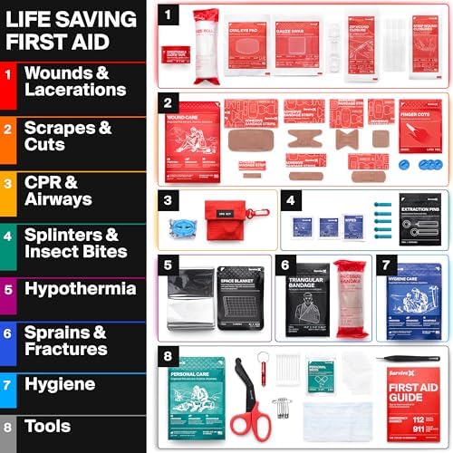 Small First Aid Kit for Car, Travel & Home - Emergency Kit for Hiking, Camping, Backpacking and Outdoors - Includes Zip Stitch Wound Closure Strips - FSA HSA Approved