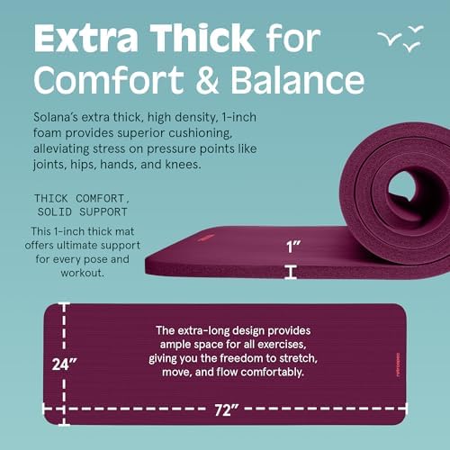 Retrospec Solana Yoga Mat 1" Thick With Nylon Carry Strap for Men & Women - Non Slip Exercise Mat for Home Yoga, Pilates, Stretching, Floor & Fitness Workouts