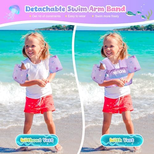 NEMONE Toddler Swim Vest for 22-70 lbs Kids Floaties Swim Jacket with Arm Water Wings for Girls Boys 2 3 4 5 6 7 Years Old Sea Beach Pool