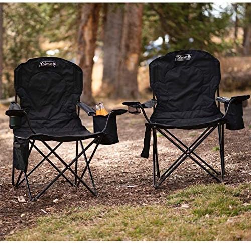 Coleman Portable Quad Camp Chair with 4-Can Cooler, Cushioned Seat & Back with Side Pockets & Cup Holder, Carry Bag Included