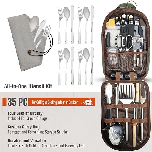 BOMKI Grilling & Camping Cookware - BBQ & Camp Cooking Set, Green Pro