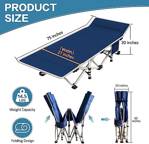 2 Pack Camping Cot with Mattress Comfortable Cots for Sleeping Camping Bed Heavy Duty Folding Cot with Carry Bag for Adults Kids Outdoor Home Guest Bed