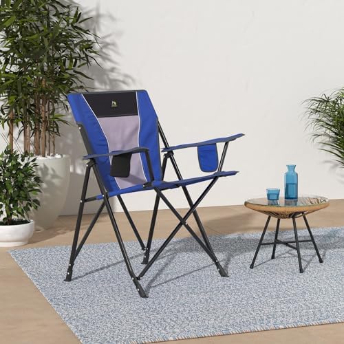 GCI OUTDOOR Comfort Pro Camping Chair | Collapsible Folding Chair with Durable Armrests, Drink Holder & Portable Carry Bag — Heathered Royal