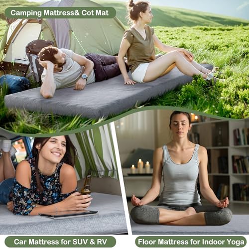 HOMBYS 3 Inch Thick Memory Foam Camping Mattress for Outdoor Sleeping, Roll Up Porable Camping Pad Mat with Knitted Cover for Travel Truck Bed Tent