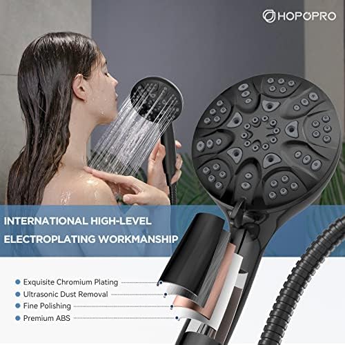 6-Mode High Pressure Handheld Shower Head Set, Consumer Reports Recommended HOPOPRO High Flow Hand Held Showerhead with 59 Inch Hose Bracket Teflon Tape Rubber Washers