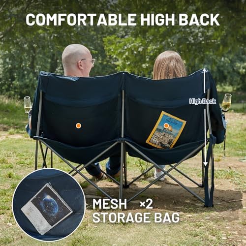 TIMBER RIDGE Fully Padded Double Camping Chair, Heavy Duty Outdoor Folding Camp Couch, Loveseat Camping Chairs Perfect for Campsites, Patio/Lawn, Soccer Games or Other Youth Sports, Supports 600 lbs