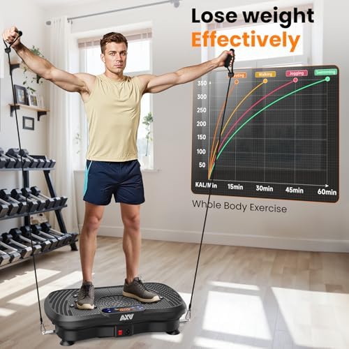 AXV Vibration Plate Fitness Platform Exercise Machine Vibrating Lymphatic Drainage Shaking Full Body Shaker Workout Vibrate Stand Shake Board Sport Gym for Weight Loss Fat Burner for Women Men