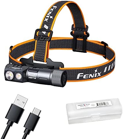 Fenix HM71R Headlamp, 2700 Lumen Super Bright USB-C Rechargeable Spot Light Flood Light L-Shape 90 Degree Right Angle Flashlight Industrial Grade with LumenTac Organizer