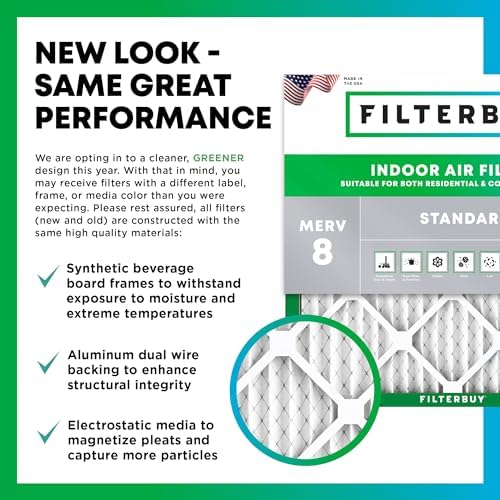 Filterbuy 20x24x2 Air Filter MERV 8 Dust Defense (4-Pack), Pleated HVAC AC Furnace Air Filters Replacement (Actual Size: 19.38 x 23.38 x 1.75 Inches)