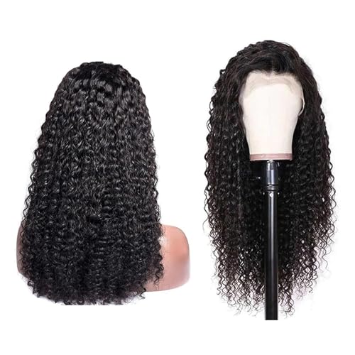 13x6 Deep Wave Lace Front Wigs Human Hair Curly Hd Transparent Lace Frontal Wig for Women Wet and Wavy Glueless Wigs Pre Plucked with Baby Hair Brazilian Hair 180% Density Natural Black 22 Inch
