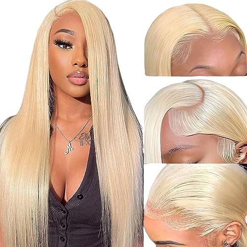 CGCFOYM Blonde 613 Lace Front Wig Human Hair 13x4 HD Transparent Straight Pre Plucked Frontal Wigs 180% Density