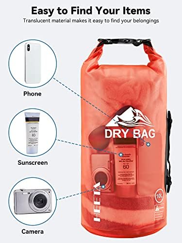 HEETA Dry Bag Waterproof for Women Men, 5L/10L/20L/30L/40L Roll Top Lightweight Dry Storage Bag Backpack with Phone Case for Travel, Swimming, Boating, Kayaking, Camping & Beach, 11 Transparent Colors