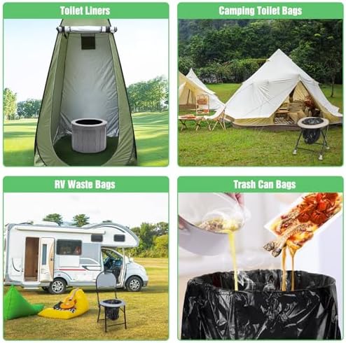 120 Portable Camping Toilet Bags, 8 Gallon Emergency Camp Potty Poop Bags for Adults, Thickened Trash Waste Bags for 5 Gallon Bucket Toilet Seat Camping Trash Can Outdoor