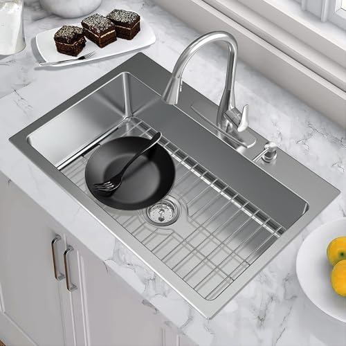 SunnyPoint 304 Stainless Steel Sink Protector Rack – Rust-Resistant Grid for Kitchen Sink Bottom, Scratch Prevention, Drainage Support, (Large) (17.5"x12.4")