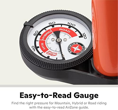 Schwinn Basic and Air Center Floor Bike Pump, Up to 120 Max PSI, Dual Head Fits Schrader and Presta Valve Types, Easy-to-Carry Portable and Convenient Design, Bicycle Essentials for Easy Road Riding