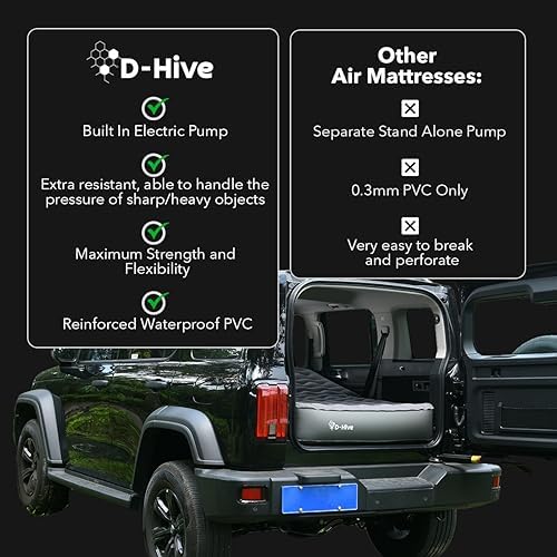 SUV Air Mattress, Ultra-Thick Material Extra-High Car Air Mattress, SUV Mattress for Toyota 4runner, Jeep Wrangler Air Mattress, Car Mattress w/Built-in Pump Inflatable Car Air Mattress Grey