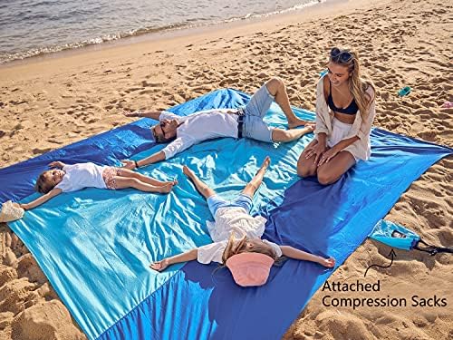 WEKAPO Beach Blanket Sandproof Waterproof, Extra Large Beach Mat, Oversized & Compact Sand Free Mat Quick Drying, Lightweight & Durable with 6 Stakes & 4 Corner Pockets